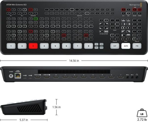 Blackmagic Design ATEM Mini Extreme ISO     Professional Live Production Switcher with Multi Camera Recording   Streaming Professional Audio