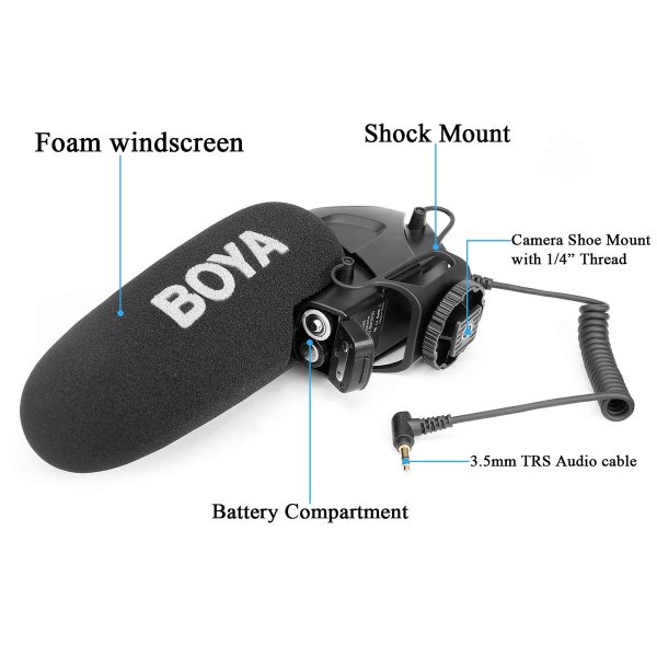 BOYA BY BM3030 On Camera Super cardioid Shotgun Microphone for DSLR  Cameras  and Smartphones Professional Audio