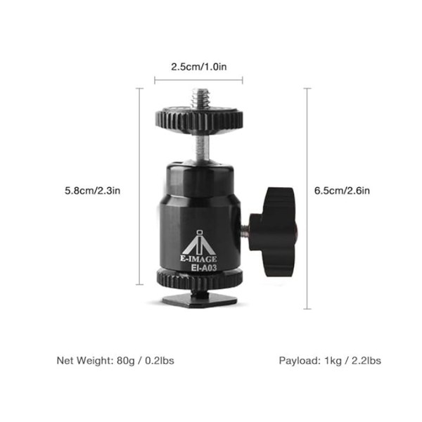 E Image EI A03 1 4  Mini Ball Head DSLR Camera hot Shoe Adaptor Led Monitor Holder Tripod Pay Load 1kg Others