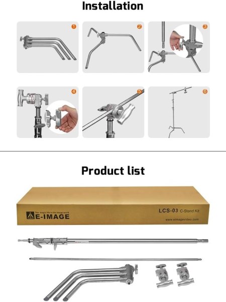 E Image LCS 03 C Steel Light C Stand with Grip Kit and Extension Arm   Heavy Duty   Portable Light Stands