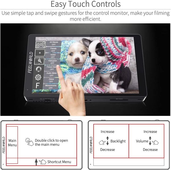FEELWORLD F7 PRO 7 Inch Touch Screen DSLR Camera Field Monitor with 3D LUT HDR Waveform F970 External Power Install Kit 1920x1200 4K 60Hz HDMI Input O Pro Videos