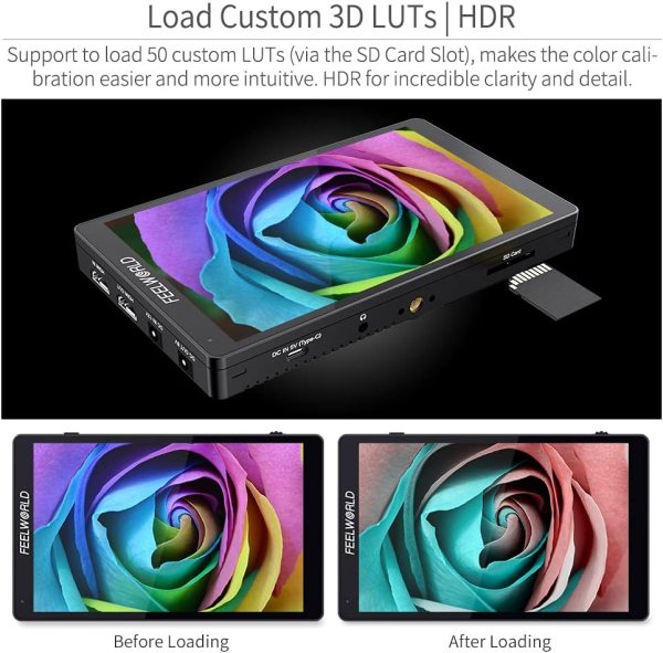 FEELWORLD F7 PRO 7 Inch Touch Screen DSLR Camera Field Monitor with 3D LUT HDR Waveform F970 External Power Install Kit 1920x1200 4K 60Hz HDMI Input O Pro Videos
