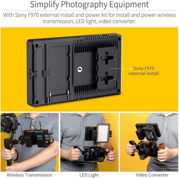 FEELWORLD F7 PRO 7 Inch Touch Screen DSLR Camera Field Monitor with 3D LUT HDR Waveform F970 External Power Install Kit 1920x1200 4K 60Hz HDMI Input O Pro Videos
