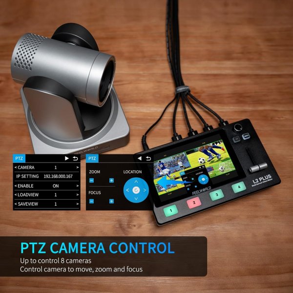 FEELWORLD L2 PLUS Multi Camera Video Mixer Switcher with 5 5  Touch Screen  PTZ Control  Chroma Key  and Live Streaming Others