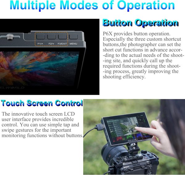 FEELWORLD P6X 5.5 Inch Aluminum Camera Monitor â€“ 1920x1080 Full HD, 1000nits Brightness, 160Â° Wide Viewing Angle, Touchscreen, 4K 60Hz HDMI Input/O Pro Videos