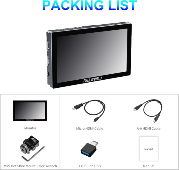 FEELWORLD P6X 5.5 Inch Aluminum Camera Monitor â€“ 1920x1080 Full HD, 1000nits Brightness, 160Â° Wide Viewing Angle, Touchscreen, 4K 60Hz HDMI Input/O Pro Videos