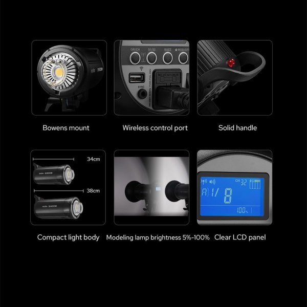 Godox SK400II V Studio Flash with 400Ws Power and LED Modeling Lamp Lighting