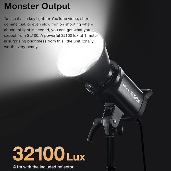 Godox SL100Bi 100W Compact LED Video Light with Bi Color Temperature and Bowens Mount Lighting