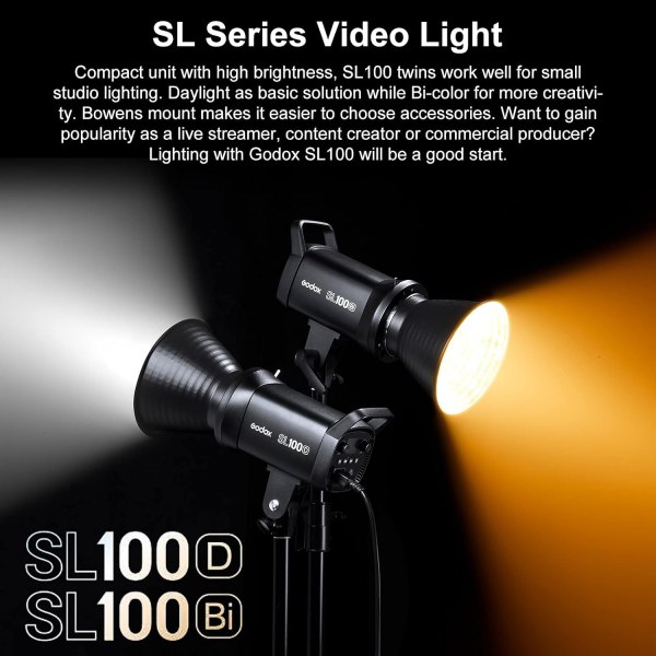 Godox SL100Bi 100W Compact LED Video Light with Bi Color Temperature and Bowens Mount Lighting