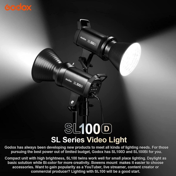 Godox SL100D LED Video Light     100W  5600K with Wireless Control for Studio and Photography Lighting