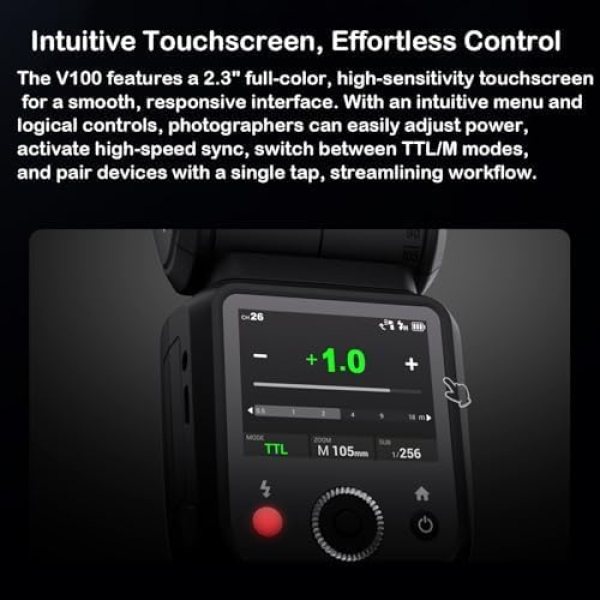 Godox V100C Flash for Canon EOS â€“ 100W E-TTL II, Touch Screen, Shutter Sync, Global HSS 1/80000s Flashes Trigger & Remote