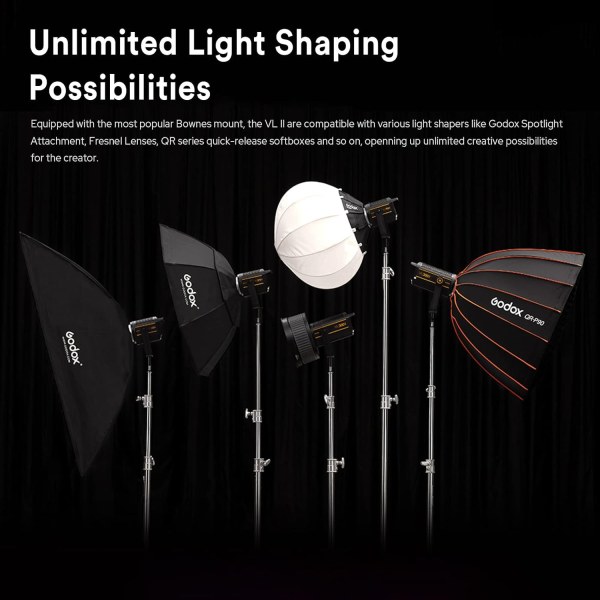 Godox VL200II Daylight Spotlight with APP Control   V Mount     Bowens Mount Continuous LED Video Light Lighting