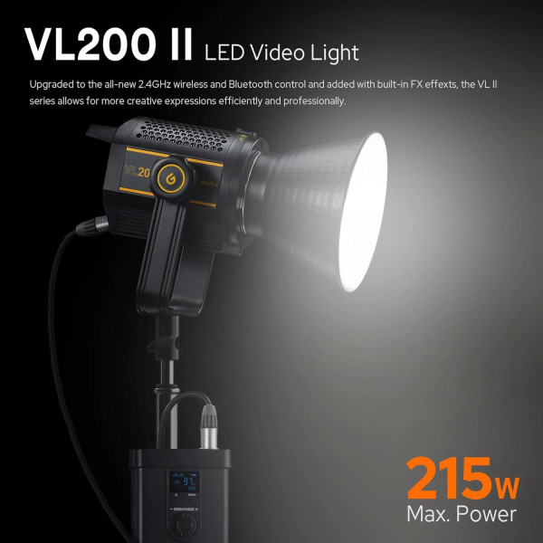 Godox VL200II Daylight Spotlight with APP Control   V Mount     Bowens Mount Continuous LED Video Light Lighting
