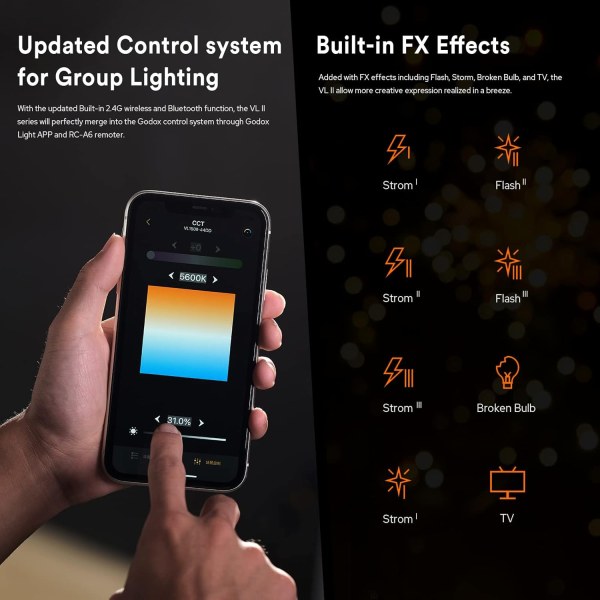 Godox VL200II Daylight Spotlight with APP Control   V Mount     Bowens Mount Continuous LED Video Light Lighting