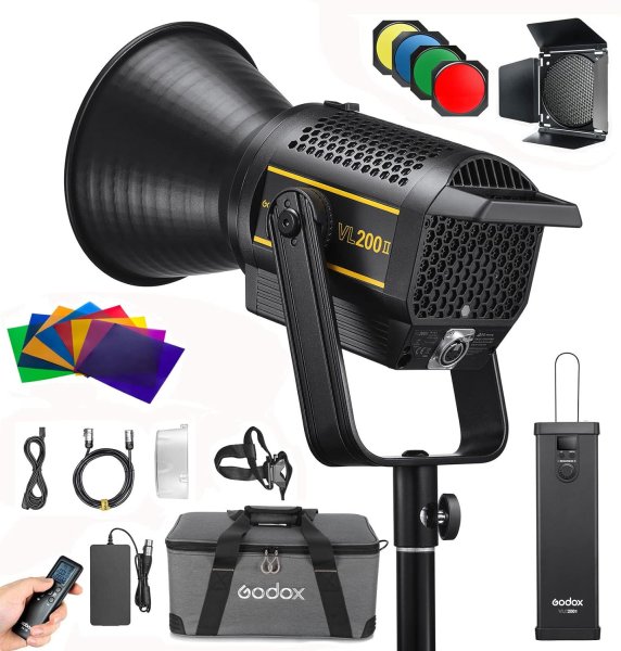 Godox VL200II Daylight Spotlight with APP Control   V Mount     Bowens Mount Continuous LED Video Light Lighting