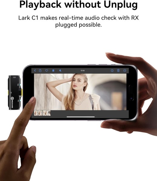 Hollyland Lark C1 Wireless Lavalier Microphone for iPhone 14/13/12 â€“ MFi Certified, 656ft Transmission, Noise Cancelling Professional Audio