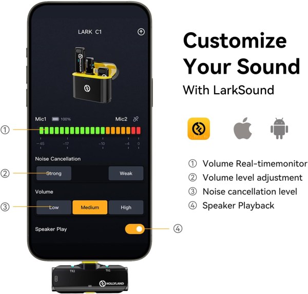 Hollyland Lark M1 Wireless Lavalier Microphone System Professional Audios