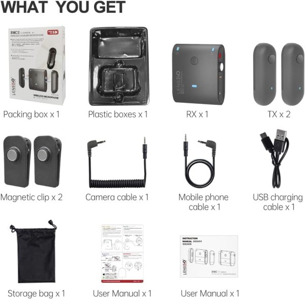 LENSGO 318C II Wireless Lavalier Microphone     Dual Clip On Mic for DSLR  Smartphones   Video Recording Professional Audios
