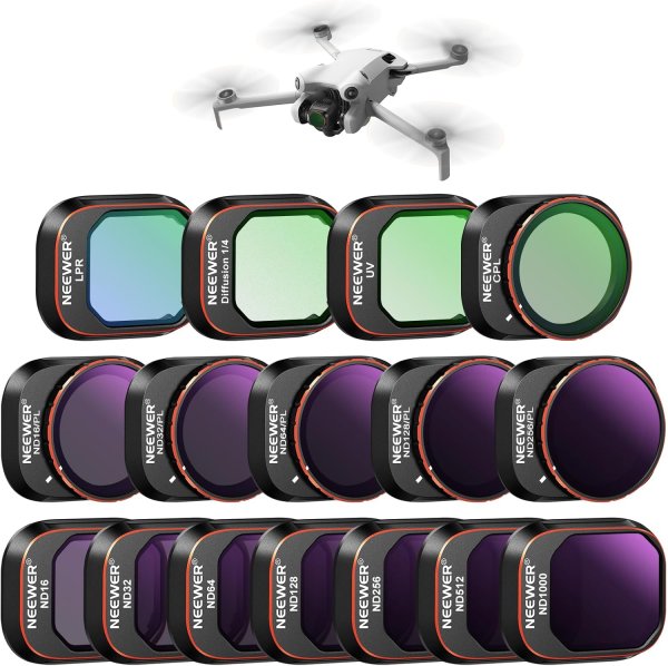 NEEWER 16 Pack ND & CPL & Effect Filter Set for DJI Mini 4 Pro –  HD Filters Including ND, CPL, UV, LPR & Black Diffusion 1/4 