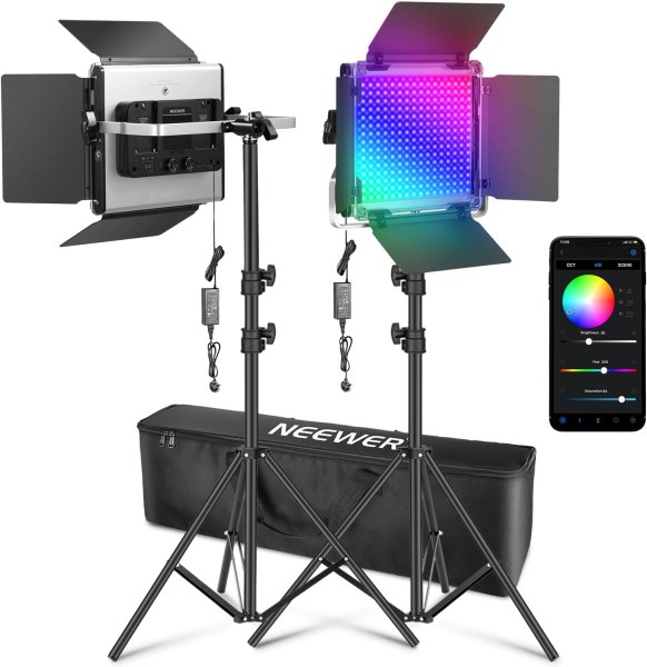Neewer 2×660 PRO II RGB APP LED Light Kit with 2×200cm Light Stands & Carry Bag – Professional Photography & Video Lighting 