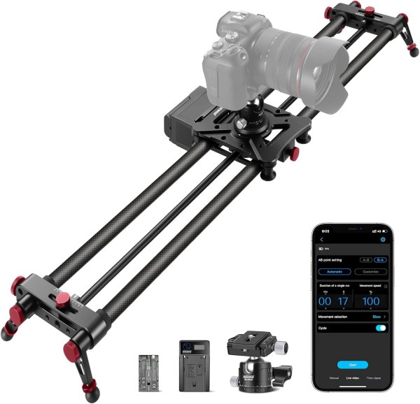 NEEWER 47.2”/120cm Motorized Camera Slider – App Wireless Control Carbon Fiber Dolly Rail, Video, Time Lapse, Horizontal, Tracking & 120° Panoramic Sh 