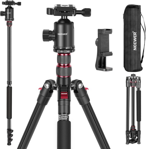 Neewer 77-Inch 2-in-1 Tripod & Monopod – Aluminum Camera Stand with 360° Ball Head, Dual Center Axis, QR Plate, 8kg Load Capacity, Travel-Friendly wit 