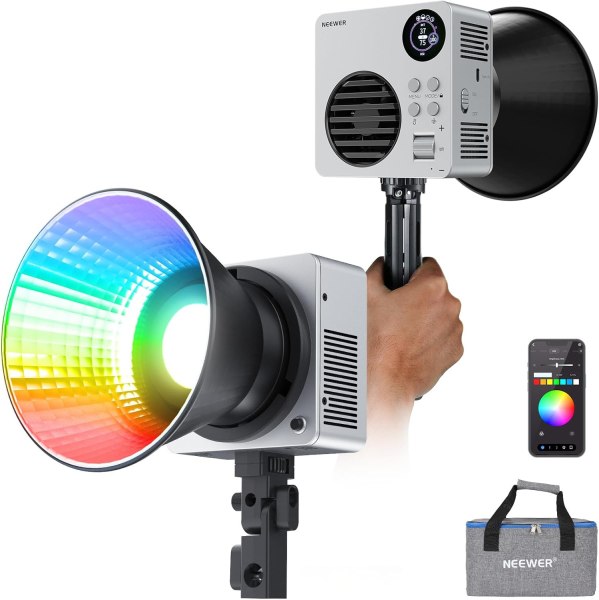 NEEWER 80W RGBWW LED Video Light HB80C – Portable RGB COB Lighting with Battery & APP Control 