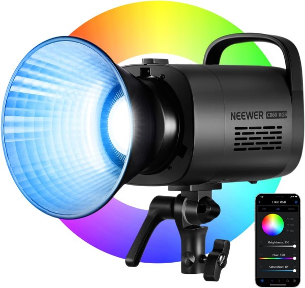 Neewer CB60 RGB 70W LED Video Light with APP Control – Bowens Mount COB Full Color Continuous Output, 18000Lux/1m, 2700K–6500K CCT, CRI97+, 17 Lightin 