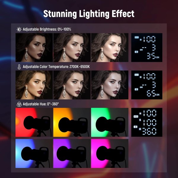 Neewer CB60 RGB 70W LED Video Light with APP Control – Bowens Mount COB Full Color Continuous Output, 18000Lux/1m, 2700K–6500K CCT, CRI97+, 17 Lightin Lighting