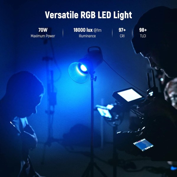 Neewer CB60 RGB 70W LED Video Light with APP Control – Bowens Mount COB Full Color Continuous Output, 18000Lux/1m, 2700K–6500K CCT, CRI97+, 17 Lightin Lighting