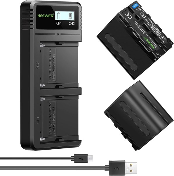 Neewer Fast USB Dual Charger with 2-Pack 8800mAh NP-F970 Replacement Batteries – Compatible with Sony NP-F970, NP-F960, NP-F950, NP-F930, NP-F570, NP- 