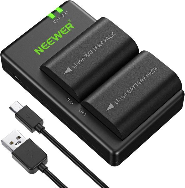 NEEWER LP-E6 / LP-E6N Replacement Battery Charging Set for Canon – 2x 2000mAh Rechargeable Batteries + Dual USB Charger 
