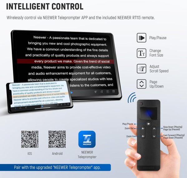 NEEWER Teleprompter X17 II with RT113 Remote & APP Control – 17