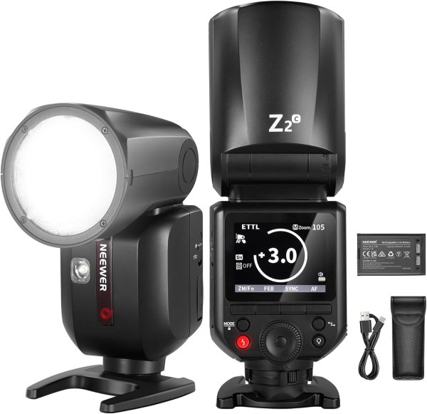 NEEWER Z2 C 2 4G TTL Round Head Flash Speedlite for Canon     76Ws 1 8000s HSS with Dual Modeling Lamps 