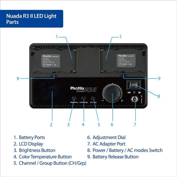 Phottix Nuada R3 VLED Video Light   Soft Bi Color LED Panel for Video   Photography    Key Lighting