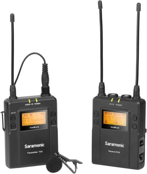 Saramonic UWMIC9 RX9 TX9 UHF Wireless Lavalier Microphone System with Portable Dual Channel Camera Mountable Receiver Black  1 Bodypack TX   1 RX Professional Audio
