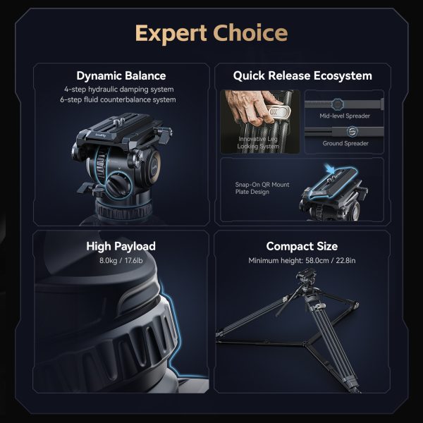 SmallRig AD Pro8 Professional Fluid Head Tripod Kit 4465 Carbon Fiber Video Tripod Kit   Smooth  Sturdy  and Versatile Tripods