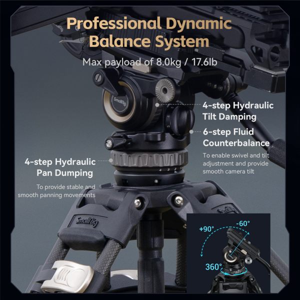 SmallRig AD Pro8 Professional Fluid Head Tripod Kit 4465 Carbon Fiber Video Tripod Kit   Smooth  Sturdy  and Versatile Tripods