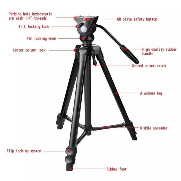 WT3308A WEIFENG Professional Tripod WT3308A     Durable Aluminum Alloy  Fluid Head  Adjustable Height for Photography   Videography Tripods