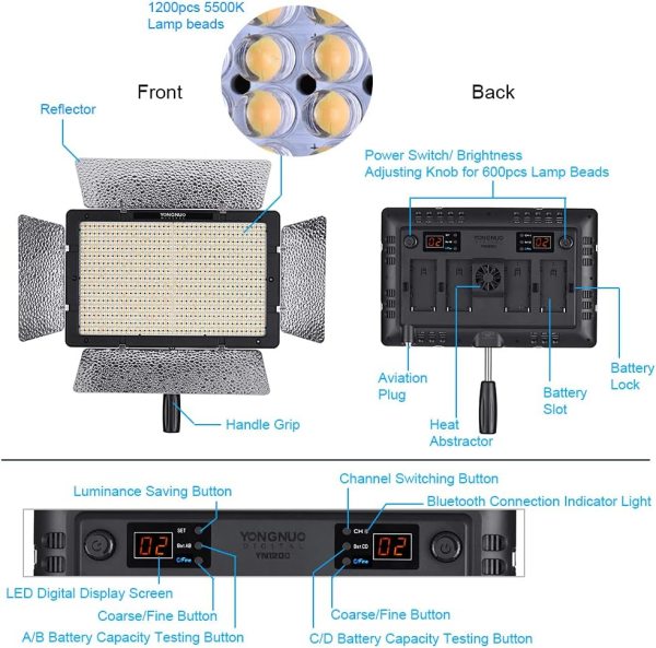 YONGNUO YN1200 Pro LED Video Light 5500K with Adjustable Brightness   APP Control Lighting