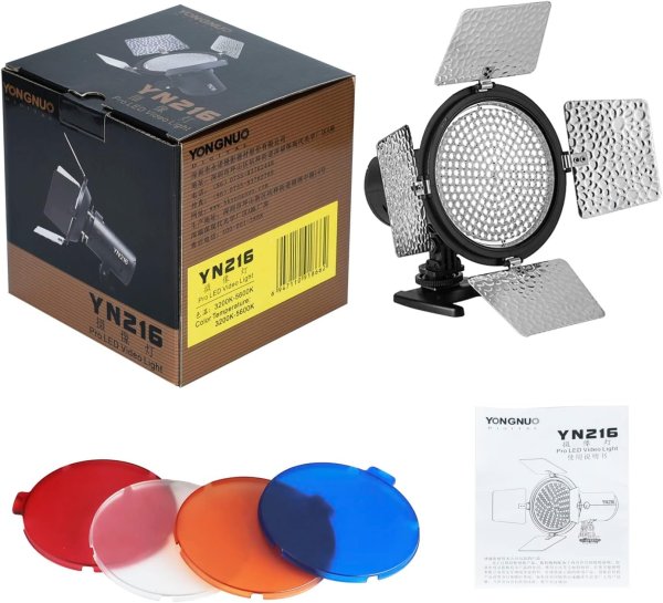 YONGNUO YN216 LED Video Light 5600K with 4 Color Plates for DSLR Cameras Lighting