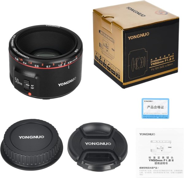 Yongnuo YN50MM F1 8 II AF MF 0 35M Focus Distance Standard Prime Lens Black for Canon 5D IV 1DX I 200D II 850D 7D 6DII Lens & Accessories